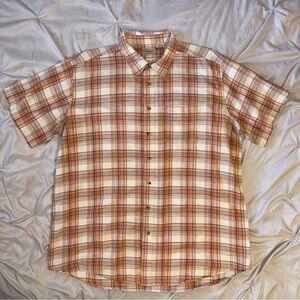 LL BEAN Plaid Button Up Shirt Men XXL Tall Orange Heavyweight Workwear Fall